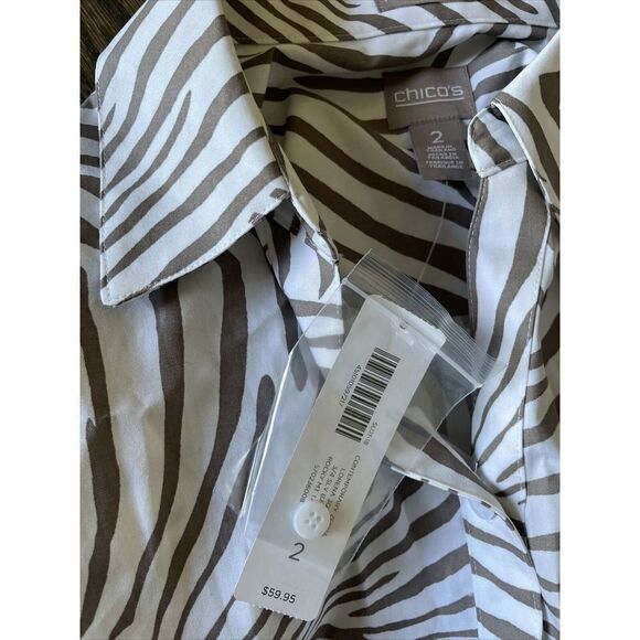 Chico’s Lorena Button Top Large Chicos Size 2 Contemporary Zebra 3/4 Sleeve NWT - Picture 6 of 7